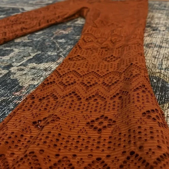 Crochet Bell Bottoms Wide Flare Pant Laser Cut Boho Chic Pants Burnt 70s Western - Picture 4 of 5